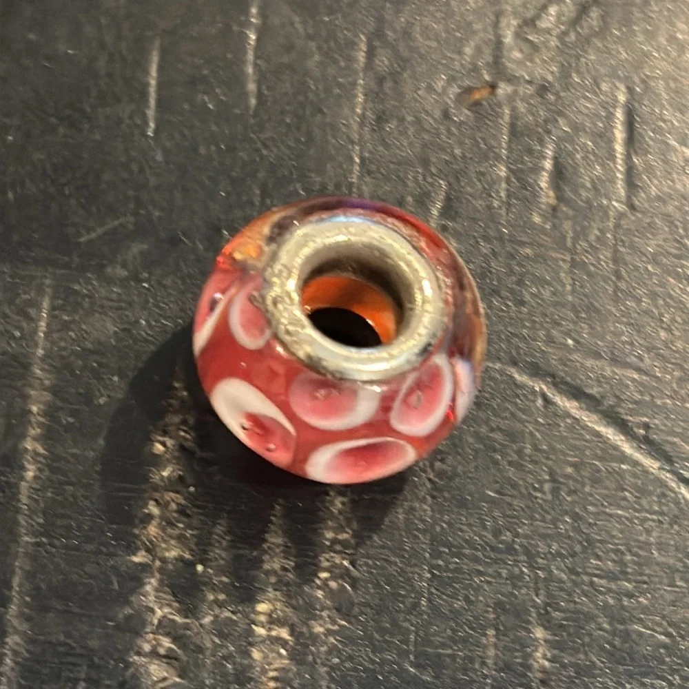 RED .925 STERLING SILVER AUTHENTIC RETRO GLASS EUROPEAN CHARM BEAD